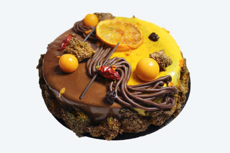 Red wine orange chocolate cake with red pepperの写真素材