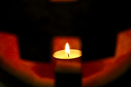 Candle light in watermelon head for Summerween black backgroundの写真素材