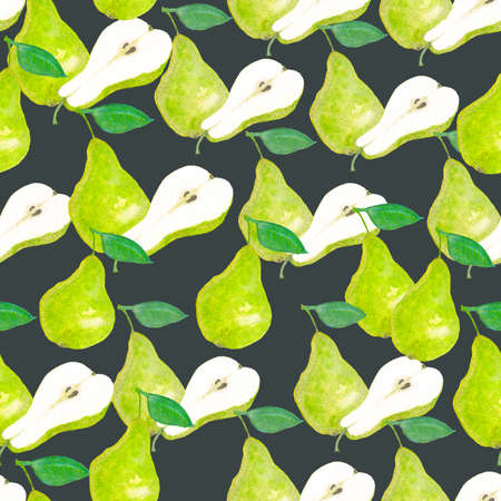 Watercolor pears seamless pattern on