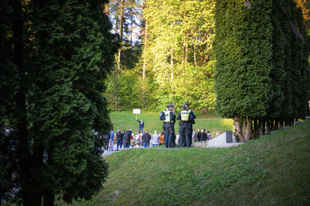 Vilnius, Lithuania - May 09 2023: Antakalnio cemetery Victory Day gathering on a place of demolished memorial momument to Soviet Soldiers of WWIIのeditorial素材