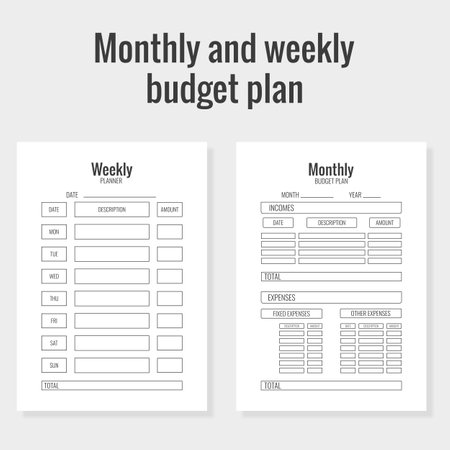 Budget planner for the week and month. A planner of expenses and income. planner templateのイラスト素材