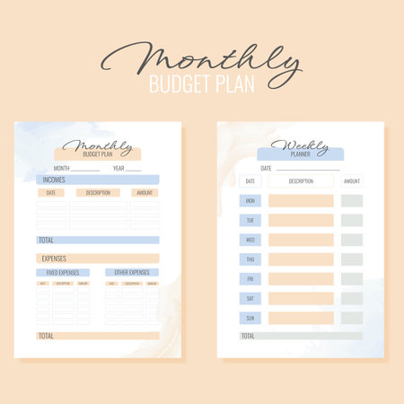 Weekly planner template with watercolor hand drawn background. vector illustration.のイラスト素材