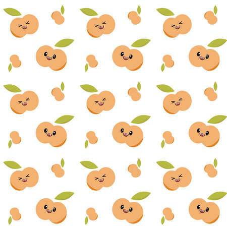 Cute cartoon apricot fruit seamless pattern. vector illustration. Kawaii patternのイラスト素材