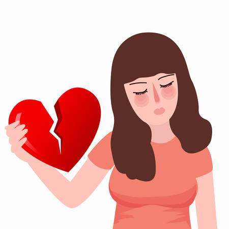 Red heartbreak broken heart or divorce flat girl unhappy sadのイラスト素材