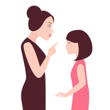 angry mother to her daughter girl scolds her child arguingのイラスト素材