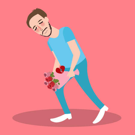 man get rejection from his girl friend broken heart bring flowerのイラスト素材