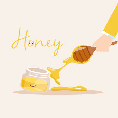hand holding honey sweet from glass jar vectorのイラスト素材