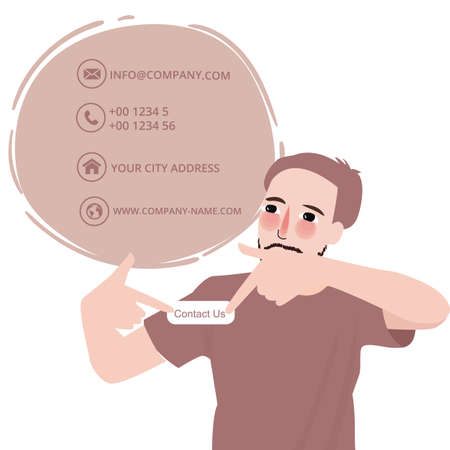 Man showing contact us button email address male customer serviceのイラスト素材