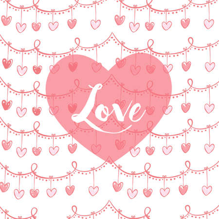 Valentines card with heart and lovw text in pinkのイラスト素材
