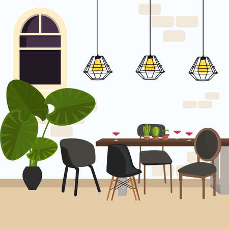 meeting dining room modern chair in empty working space with lamp and plantのイラスト素材