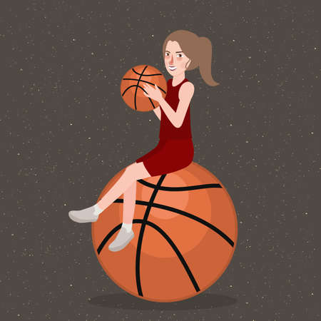 Basket ball hold by beautifull girl woman sport smileのイラスト素材