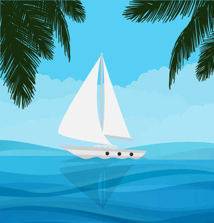 White sailboat sailing in blue clear water nature adventure holidayのイラスト素材