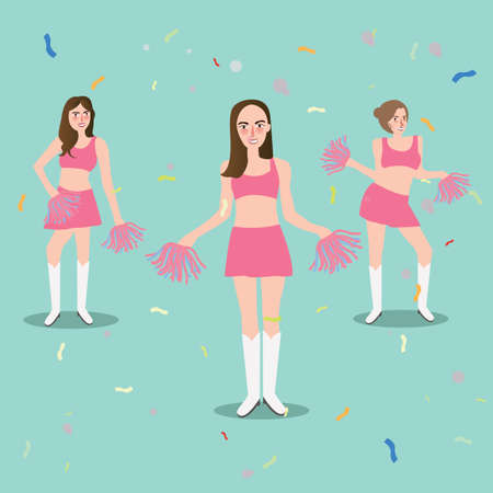 cheer leader girl with pompoms sport beautiful young standing vectorのイラスト素材