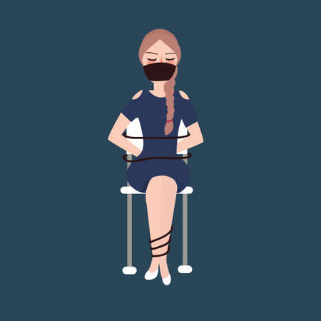 girl kidnapped tied with rope sitting woman victim exploitation human trafficking vectorのイラスト素材