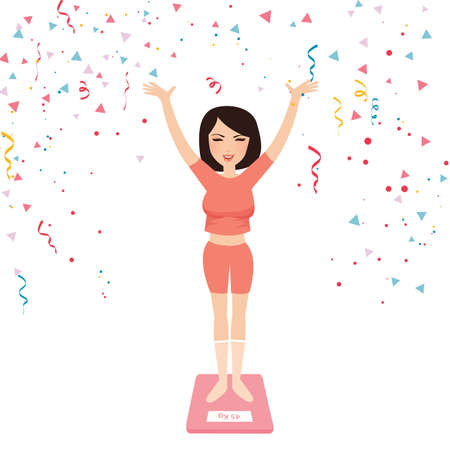 Success woman girl diet loose weight happy celebrate slim measuring checkingのイラスト素材