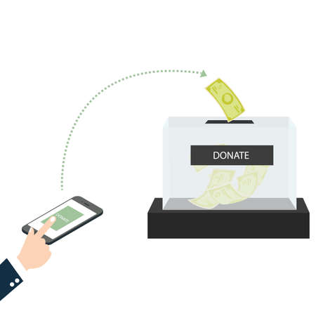 online mobile donation fundraiser hands holding box charity giving support others vectorのイラスト素材