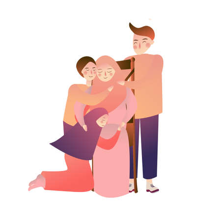 Indonesian muslim Family forgiveness mother father and kidsのイラスト素材