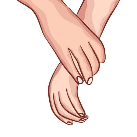 Family, care and support concept - close up of holding hands. vector drawing.のイラスト素材