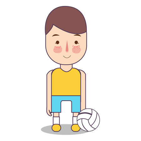 volleyball athlete with volley ball. Sport man avatar vector flat illustration of character on white background. boy standing in uniform.のイラスト素材