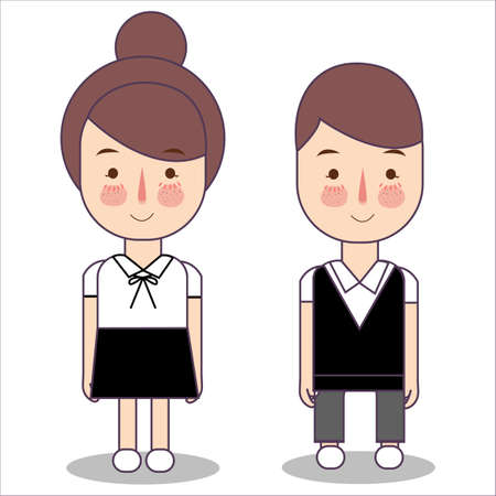 Junior High School Students Design Vector flat of Japan teenager wearing their uniform. Asian character illustration boy and girl.のイラスト素材