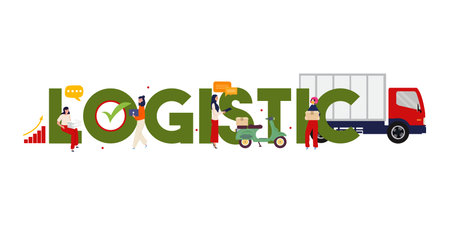 Logistic transport vector illustration. Truck cargo delivery or containers and parcel boxes. Large...