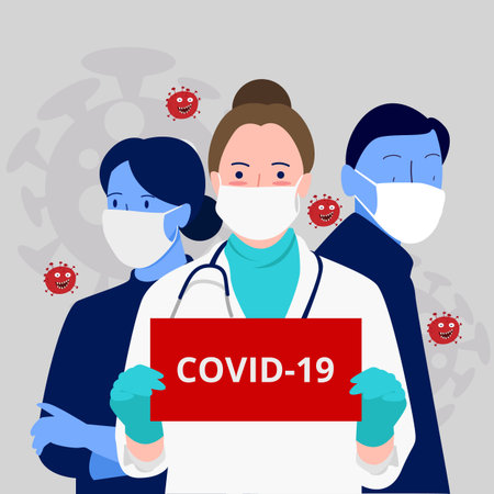 Team of doctors medical worker and patient wearing masks to avoid corona virus covid-19 , medical...