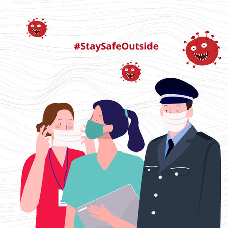People wearing a mask to avoid virus spread from nurse to police stay safe outside