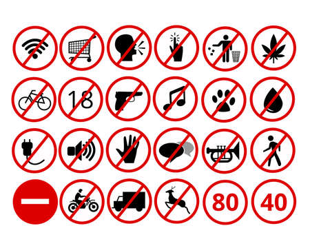 popular prohibition sign package set collections with modern flat vector illustrationのイラスト素材