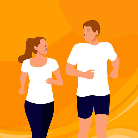 couple runners very harmonies with flat cartoon styleのイラスト素材