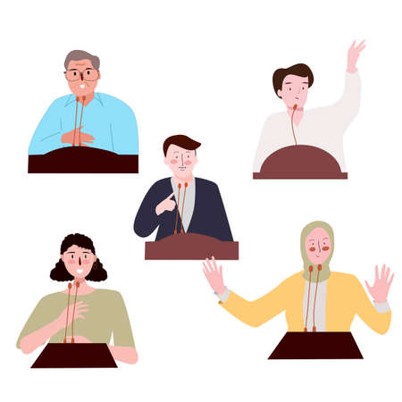 Speaker debate talk people character set collection white isolated background with flat color stylのイラスト素材