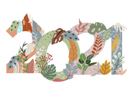 2021 new year plant decorative variation leaf with flat styleのイラスト素材