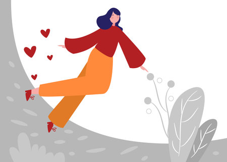 girl fly around flower heart shape with cartoon flat styleのイラスト素材