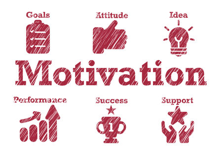 motivation typography lettering text around business icons white isolated background blur styleのイラスト素材