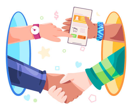 Transaction handshake agreement connected world two side from different portal hole agree onlineのイラスト素材