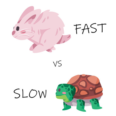 fast vs slow rabbit hare bunny and turtle tortoise hand drawn cartoon run competitionのイラスト素材