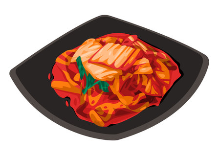 Kimchi korean food drawing illustration of traditional cuisine spicy pickle savory cabbageのイラスト素材