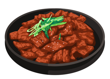 Bulgogi korean food drawing illustration of traditional cuisine grilled fried meatのイラスト素材
