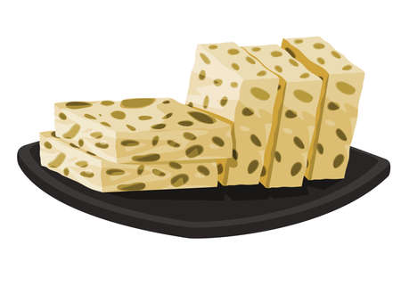 Halva halwa pistachio nut snack piece cut slice of traditional arab middle east jewish food drawing illustrationのイラスト素材