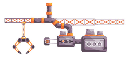 Automated factory machine with robot arm pipeline and valve gauge illustration of high temperature processingのイラスト素材