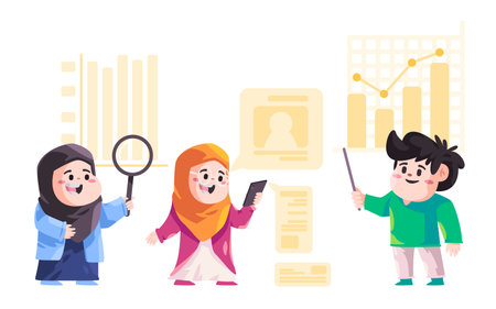 Team analyze data statistics graph and chart interacting with dataのイラスト素材