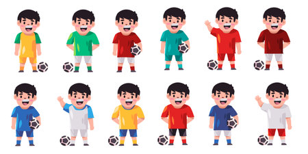 Soccer football player set collection of uniform from many country with colorful jerseyのイラスト素材