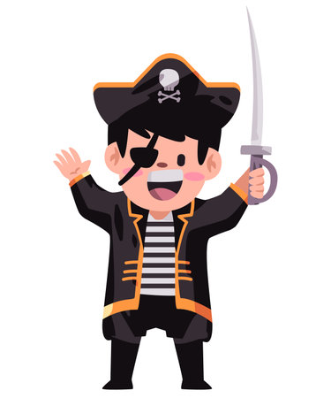 Pirate captain piracy sailor costume kids pose standingのイラスト素材