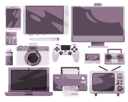 Electronic device laptop radio cassette game object set collection illustrationのイラスト素材