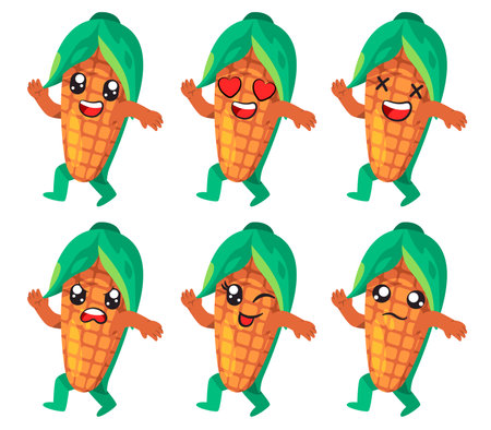 Corn food adorable funny avatar collection of agriculture mascot with face facial expressionのイラスト素材