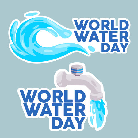 World water day sticker symbol of water splash and faucetのイラスト素材