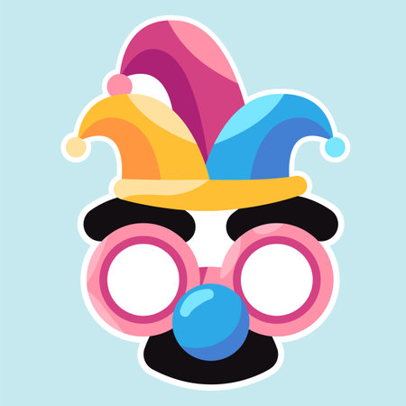 Clown mask with hat eyeglasses and mustache smile symbol of joke illustration funny characterのイラスト素材
