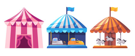amusement park holiday festival fun fairground outdoor activity theme park horse ride carouselのイラスト素材