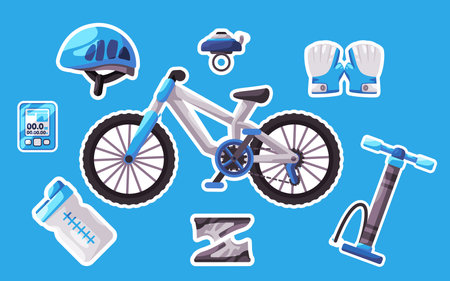 bicycle set collection icon bike tools sport outdoor activity object sticker style illustrationのイラスト素材