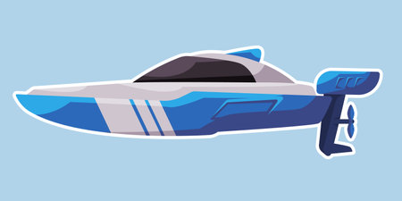 Speed boat fast ocean sea transportation modern vacation nature activity blue colorのイラスト素材