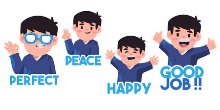 good job great perfect appreciation congratulating kids child expression object collection set illustration sticker styleのイラスト素材
